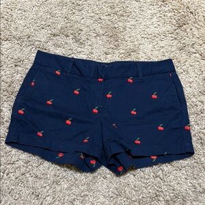 J. Crew Navy Chino 4” Shorts with Cherry Embroidery Size 8